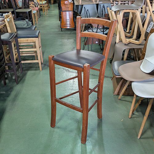 中古】洋風カウンターイス 茶 座黒レザー 幅405×奥行440×高さ1010 座面