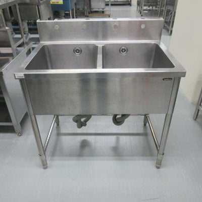 中古】二槽シンク 三方枠 BGあり タニコー 幅900×奥行600×高さ800 