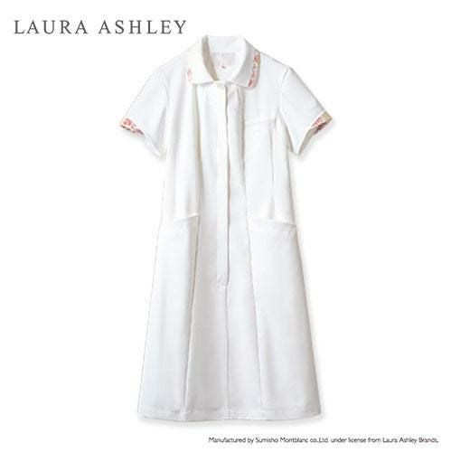 ナースワンピース 半袖 オフホワイト/アメリ ピンク LW403-12