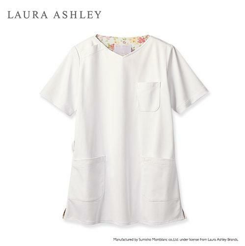 スクラブ レディス 半袖 オフホワイト／アメリ ピンク LW603-12