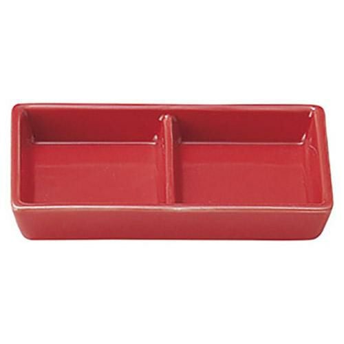 赤釉 二つ仕切皿