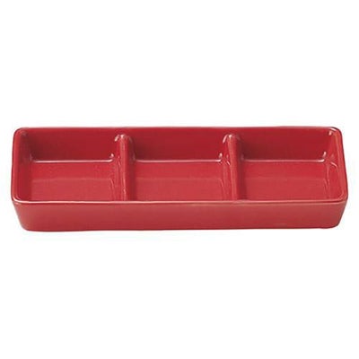 三つ仕切皿赤釉