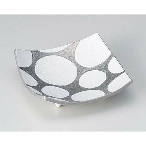 高級和食器 銀彩水玉 四方上がり皿 60-6-556/1枚入