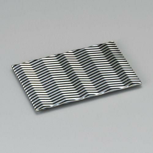 【店舗定番】長角皿 黒プラチナ 矢羽根串皿 166-2-556/1枚入