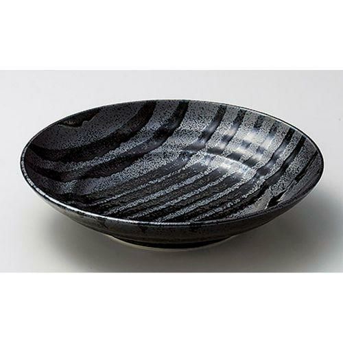 【店舗定番】丸大皿 流彩ライン黒 9.5ミツワ盛皿 30031602/1枚入
