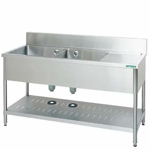 TXA-2SL-150 【タニコー】18-0 水切左付二槽シンク(バックガード付)