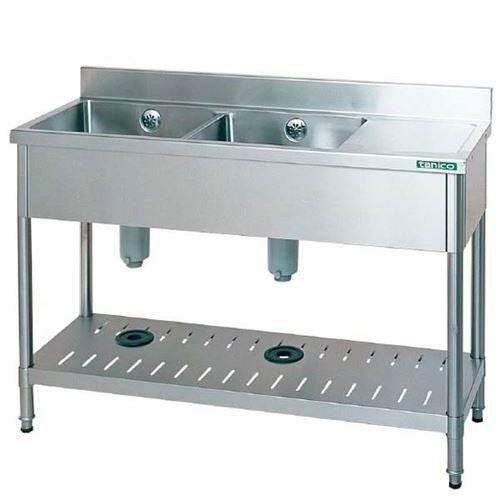 TXA-2SB-180 【タニコー】18-0 台付二槽シンク(バックガード付) 左付