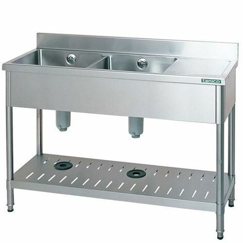 TXA-2SB-1245 【タニコー】18-0 台付二槽シンク(バックガード付) 右付