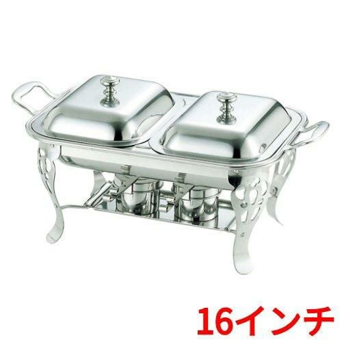 UK 18-8 共柄 角チューフィングディッシュ 16インチ/W