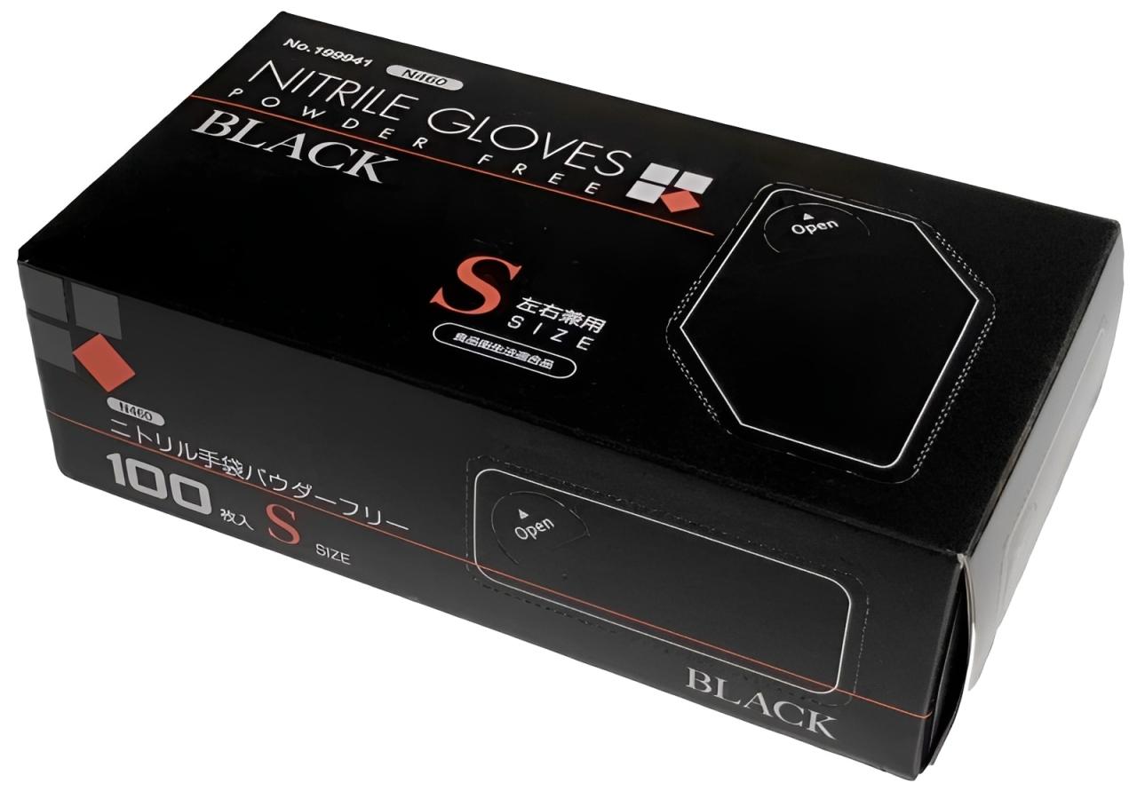 ニトリル手袋 ブラック N460 パウダーフリー(100枚入)S
