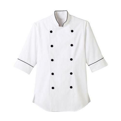 男女兼用ショップコート七分袖ホワイト×ブラック ET1140