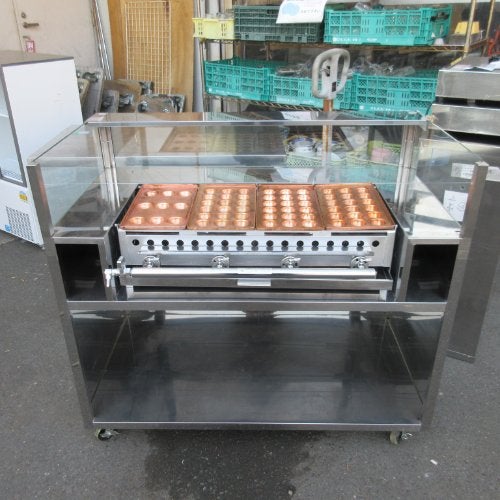 中古】たこ焼き器 焼台付き 幅790×奥行500×高さ200 LPG(プロパンガス