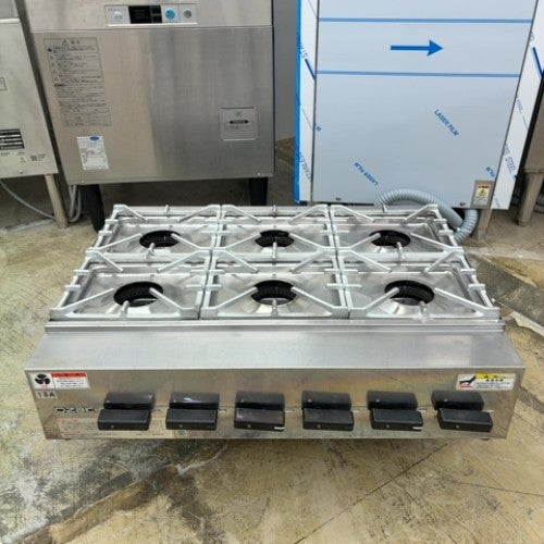 中古】卓上ガスコンロ 6口 オザキ OZK6III 幅715×奥行550×高さ190 都市 