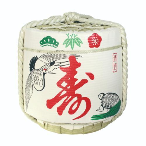 6-099-04/かざり 祝 菰樽 寿 鶴亀 口径40×高さ44cm 容量18