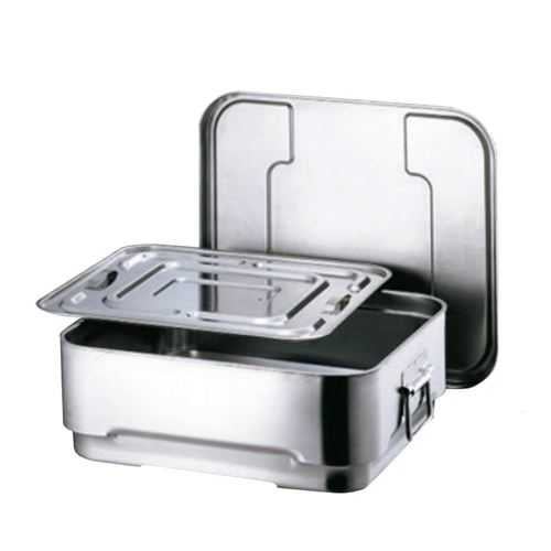給食　食缶　８個 18-8角型二重食缶(内蓋付) 365×315×H125mm/業務用/新品/送料別途見積