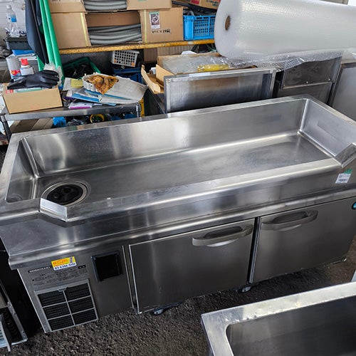 ☆中古品 ホシザキ業務用舟形シンク付コールドテーブル 台下冷蔵庫 RW-150SNC 2012年 1500ｘ600ｘ800ｍｍ 動作問題なし☆ 業界最長1年保証】【中古】舟形シンク付冷蔵コールドテーブル ホシザキ