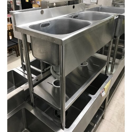 中古】二槽シンク BGあり 幅1000×奥行450×高さ800 【送料別途見積