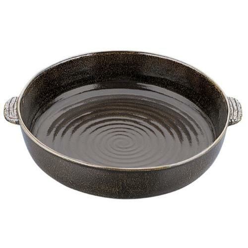 アルミ電磁用手付ドラ鉢 黒アメ釉 尺2