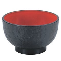 5寸桐木目丼黒内朱