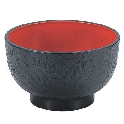 5寸桐木目丼黒内朱
