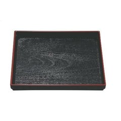 ★正角木目盆黒天朱8寸 黒天朱
