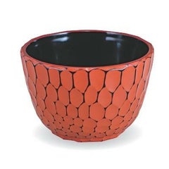 木彫亀甲丼柿朱内黒