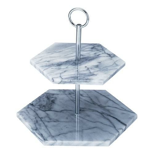 大理石製 2段デザートプレート 6角