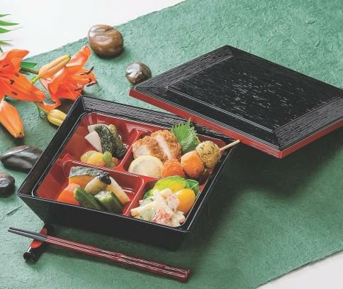 7.5寸ダイヤ松花堂黒渕朱仕切別