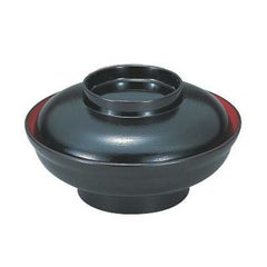 6.5寸大輪丼浅型黒刷毛目内朱