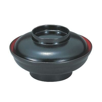 6.5寸大輪丼浅型黒刷毛目内朱