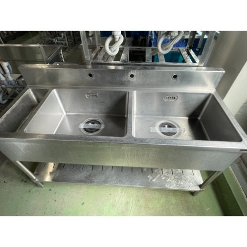 中古】二槽シンク ステンレス 幅1050×奥行600×高さ800 【送料別途見積
