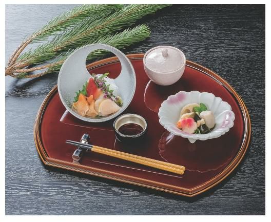 新半月両面盆漆調春慶塗/黒尺4