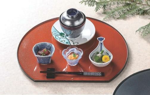 京型半月盆柿朱パール渕天黒尺1 朱パール渕黒