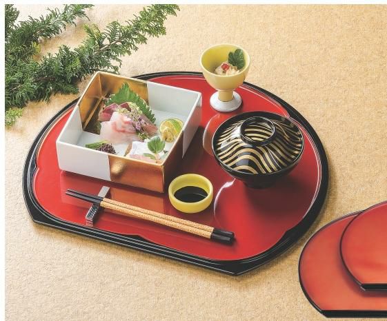 梅型半月両面盆朱/梨地尺1