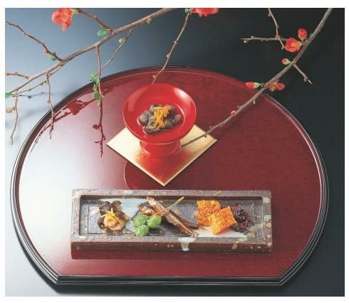 半月両面盆後藤塗毘沙門天SL/黒天朱尺2