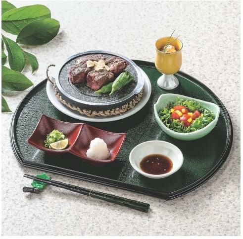 耐熱半月両面盆グリーン布目/朱石目尺3