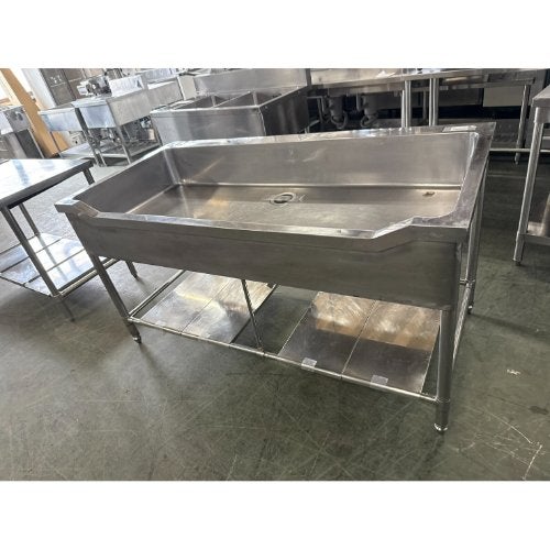 中古】舟形一槽シンク 三方枠 ダスト穴付き 幅1200×奥行600×高さ800