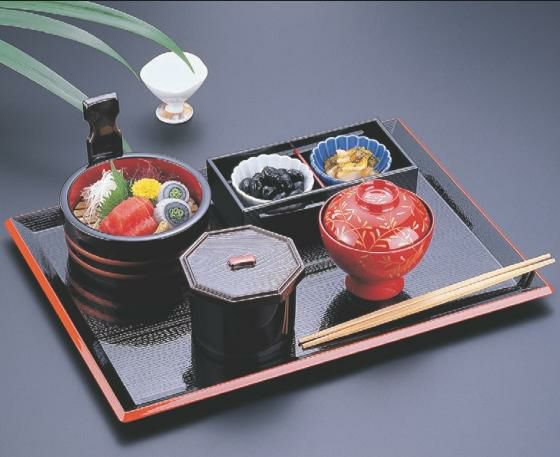 長手盆 富士長手木目盆黒渕朱尺2寸