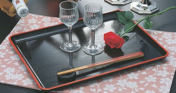 長手盆 新木目長手盆黒天朱尺8寸 幅広型 NS加工