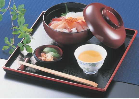 お盆 8寸角盆黒木目天朱