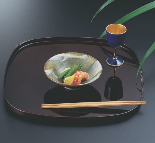 お盆 くつわ盆溜底面黒塗尺2寸 SS塗 NS加工