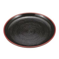 お盆 7.5寸丸盆黒刷毛目天朱ノンスリップ加工 高さ19 直径:224