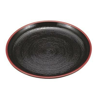 お盆 7.5寸丸盆黒刷毛目天朱ノンスリップ加工 高さ19 直径:224