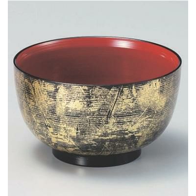 丼碗 4.5寸刷毛目羽反丼黒内朱金箔