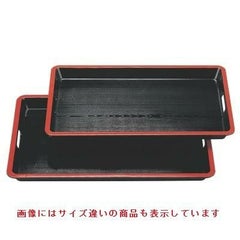 お盆 (中)隅丸脇取盆新黒木目天朱2尺(中) NS加工