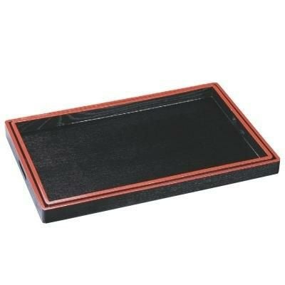 お盆 (中)脇取盆黒木目天朱セット