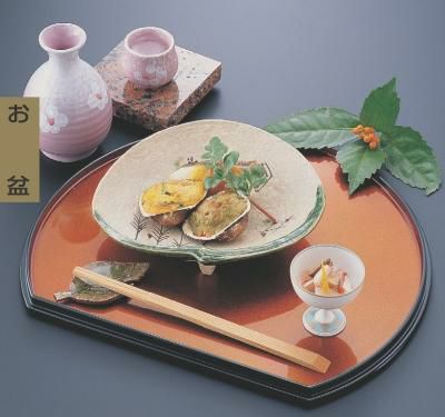 半月盆 耐熱半月両面盆朱/グリーン乾漆尺1寸