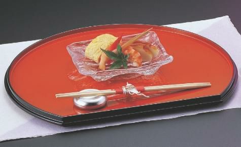 半月盆 半月両面盆朱/グリーン布目尺4寸