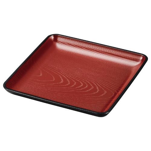 7寸角隅丸木目そば皿 銀朱天黒 A 22×22×H2.4(cm)/業務用/新品/小物送料