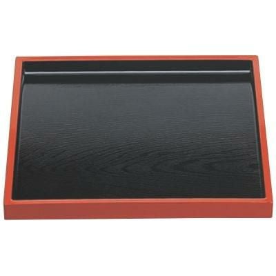 そば盆 D.X尺0寸地木目角盆黒渕朱